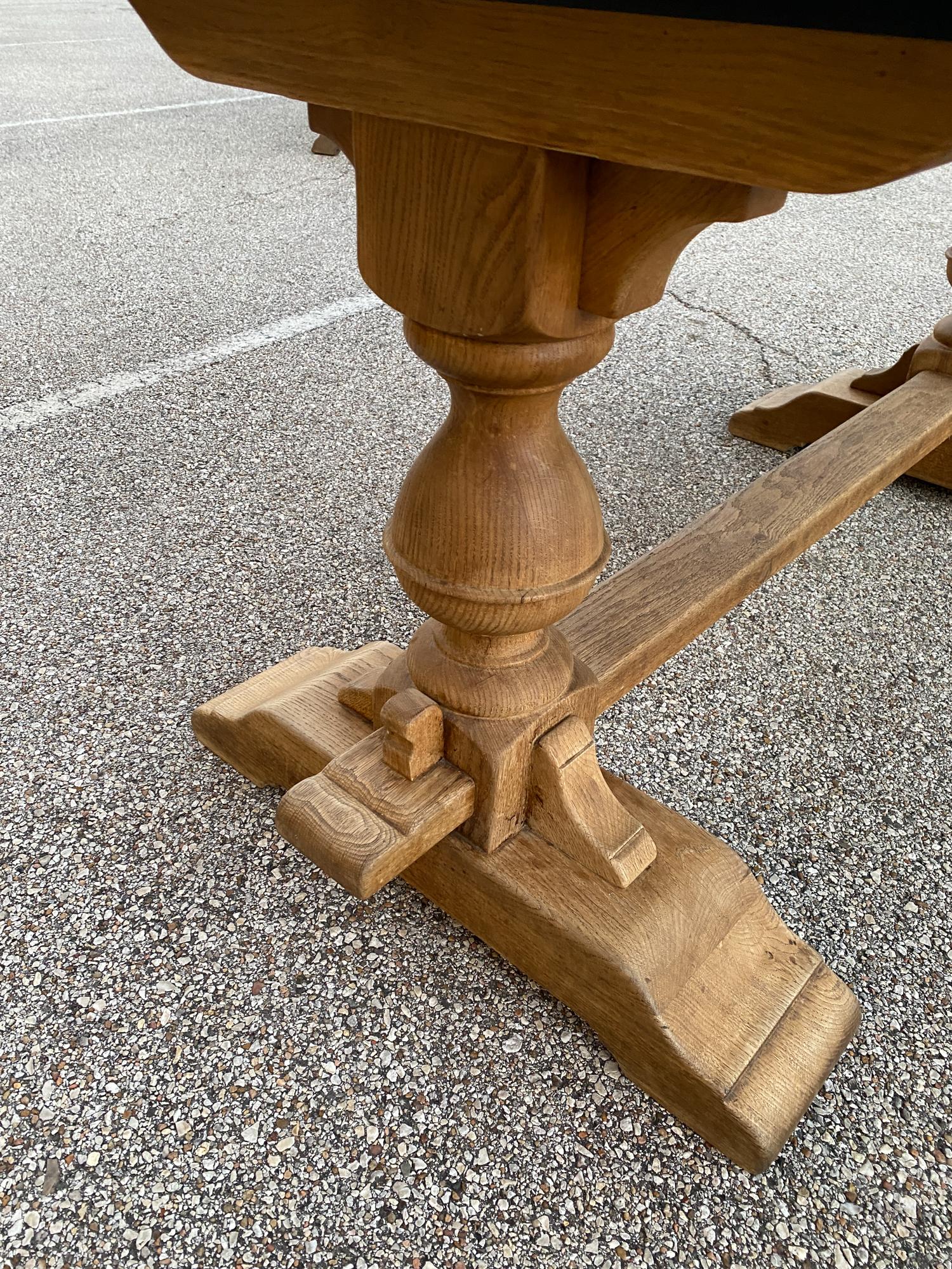 Vintage French Oak Double Pedestal Table with Detailed Top 6