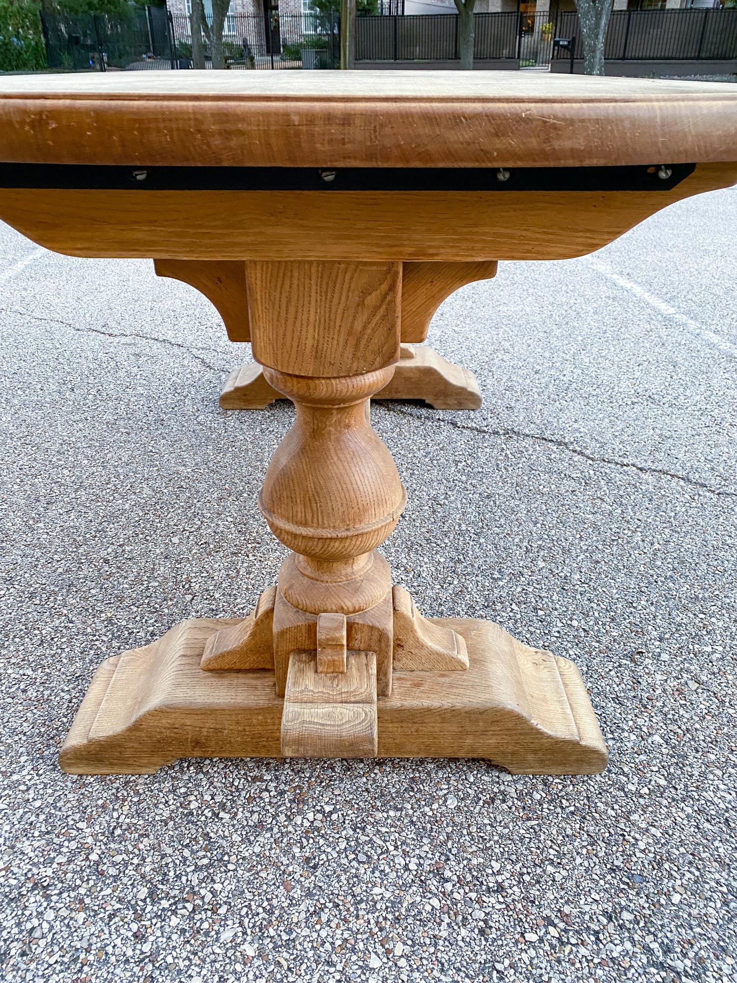 Vintage French Oak Double Pedestal Table with Detailed Top 7