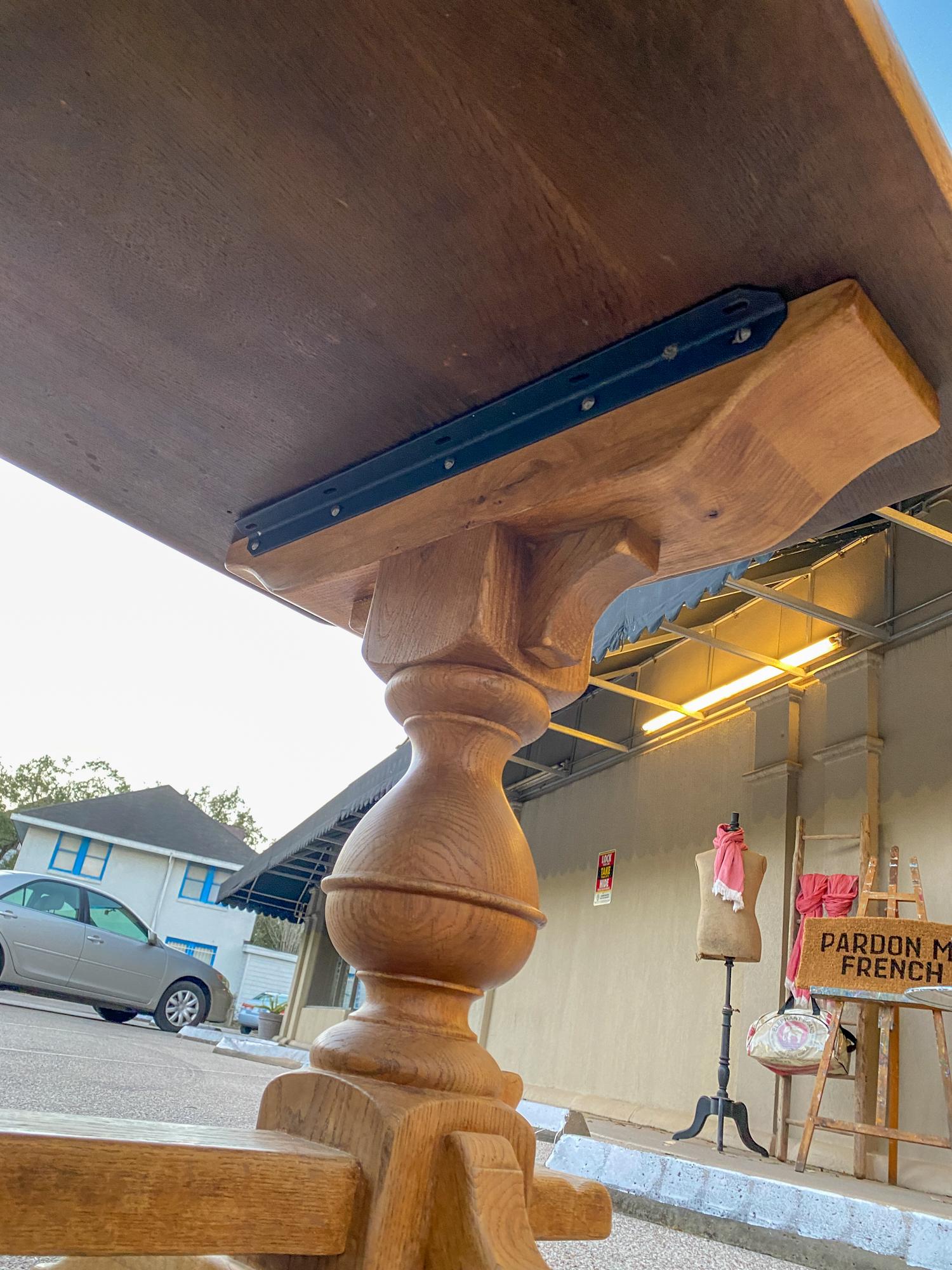 Vintage French Oak Double Pedestal Table with Detailed Top 13