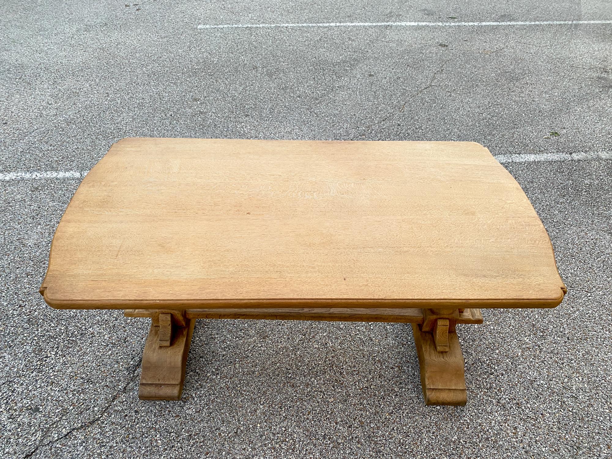 Vintage French Oak Double Pedestal Table with Detailed Top In Good Condition In Houston, TX