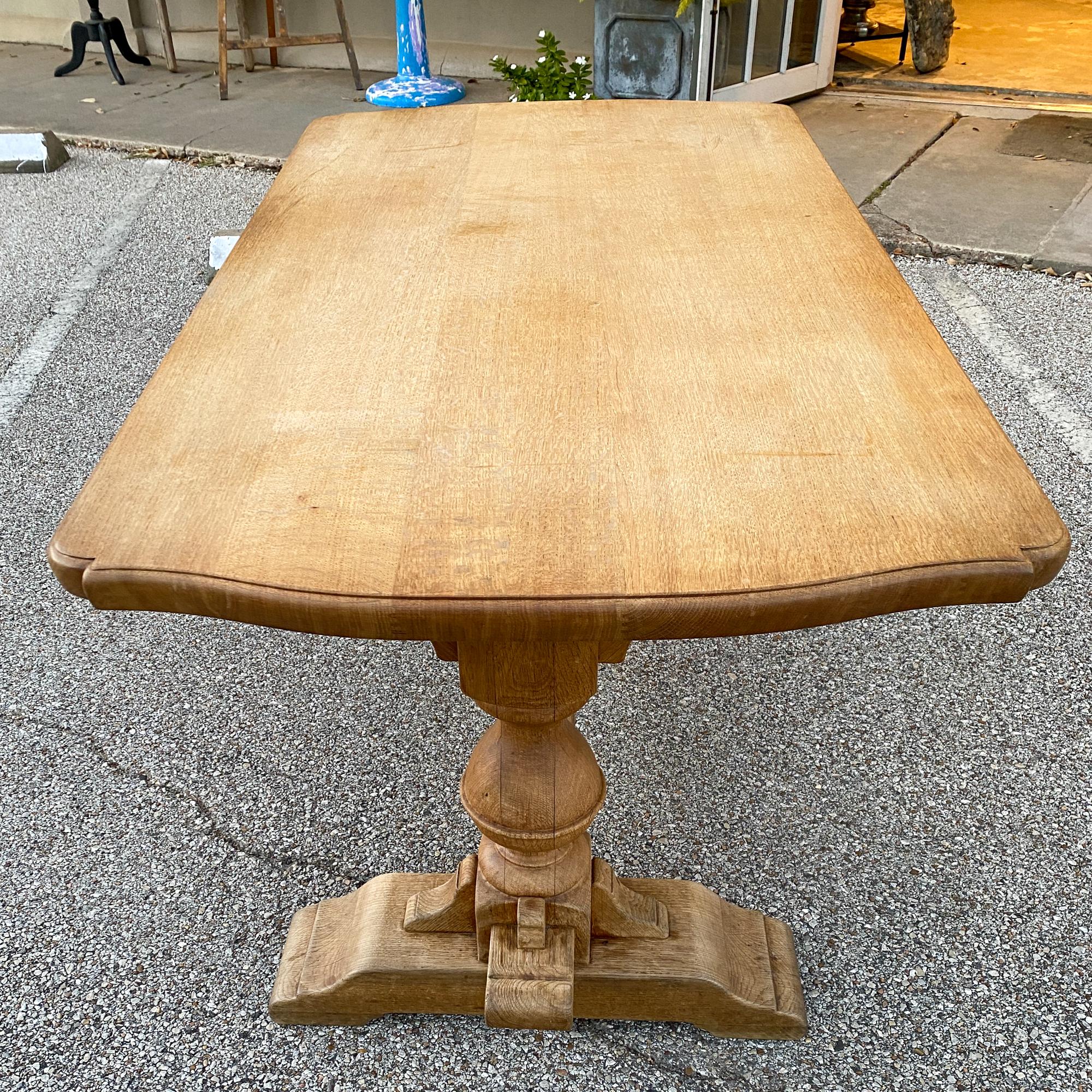 20th Century Vintage French Oak Double Pedestal Table with Detailed Top