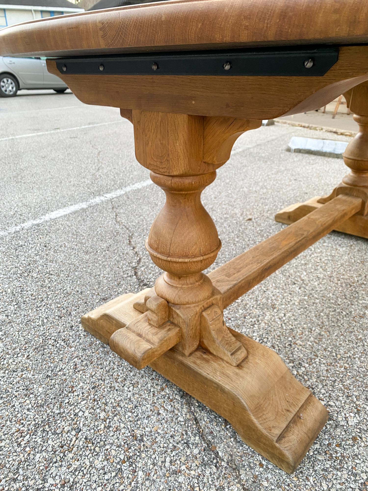 Vintage French Oak Double Pedestal Table with Detailed Top 1