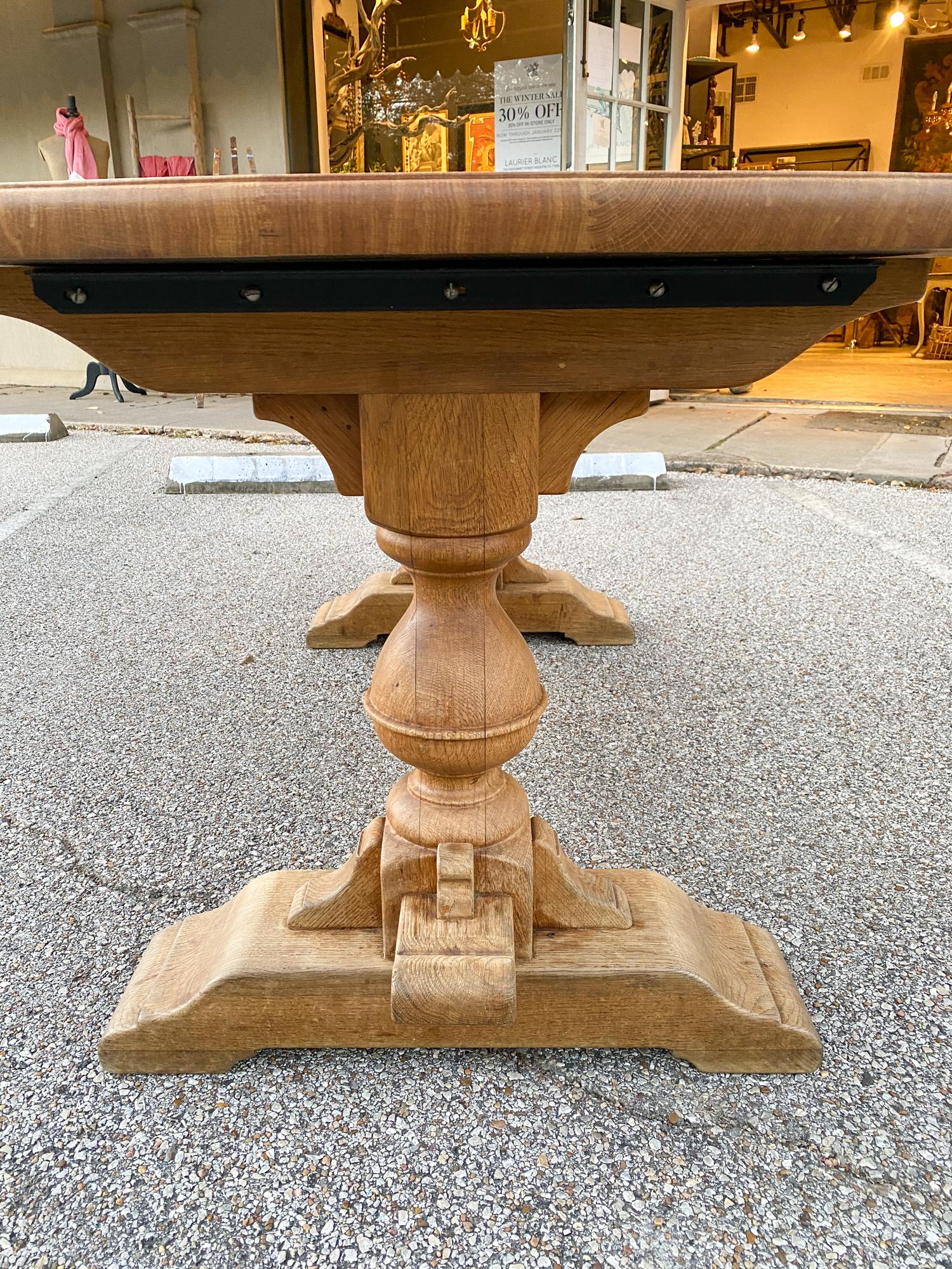 Vintage French Oak Double Pedestal Table with Detailed Top 2