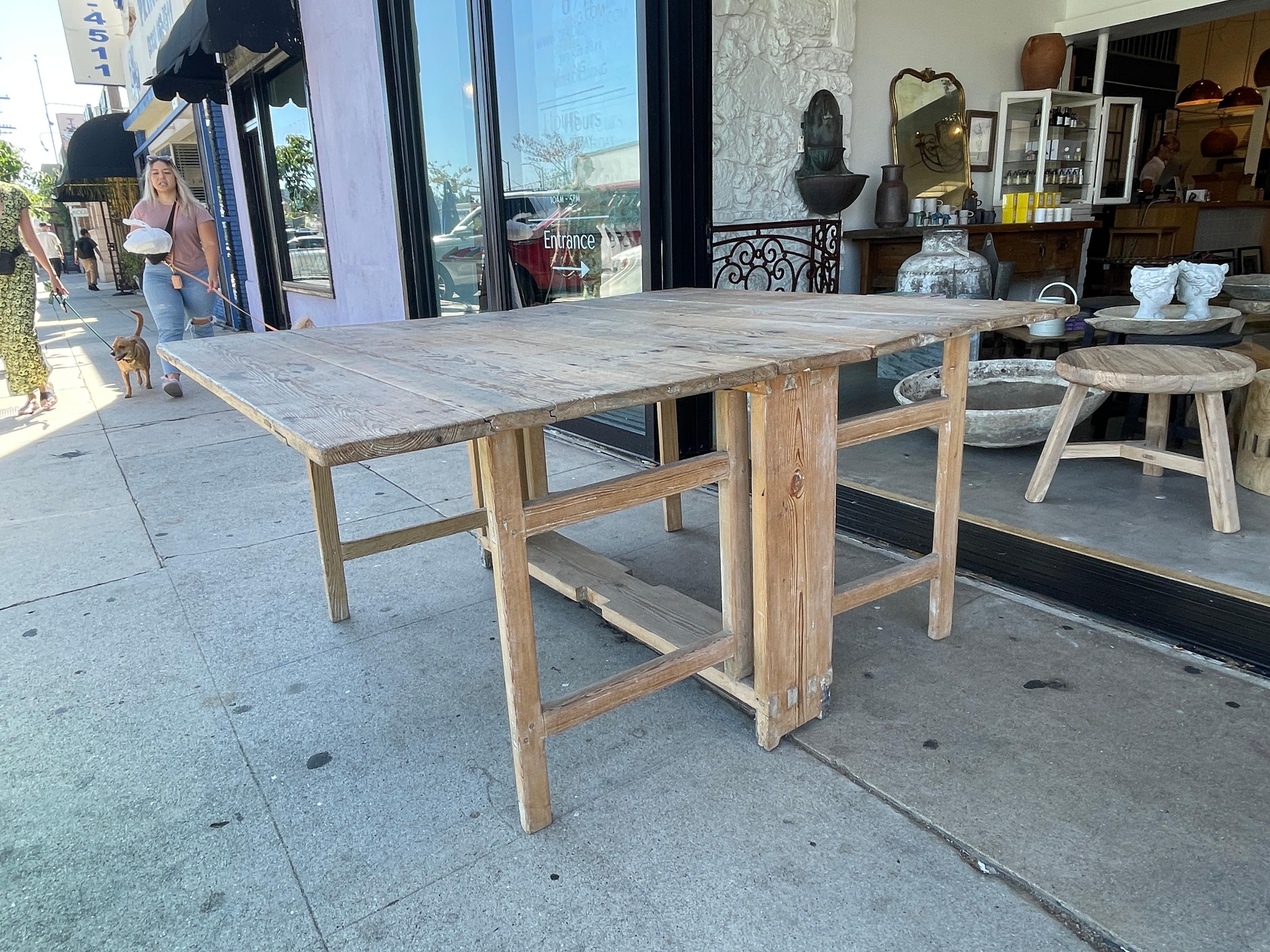 Primitive Vintage French Oak Wooden Farm Table  For Sale