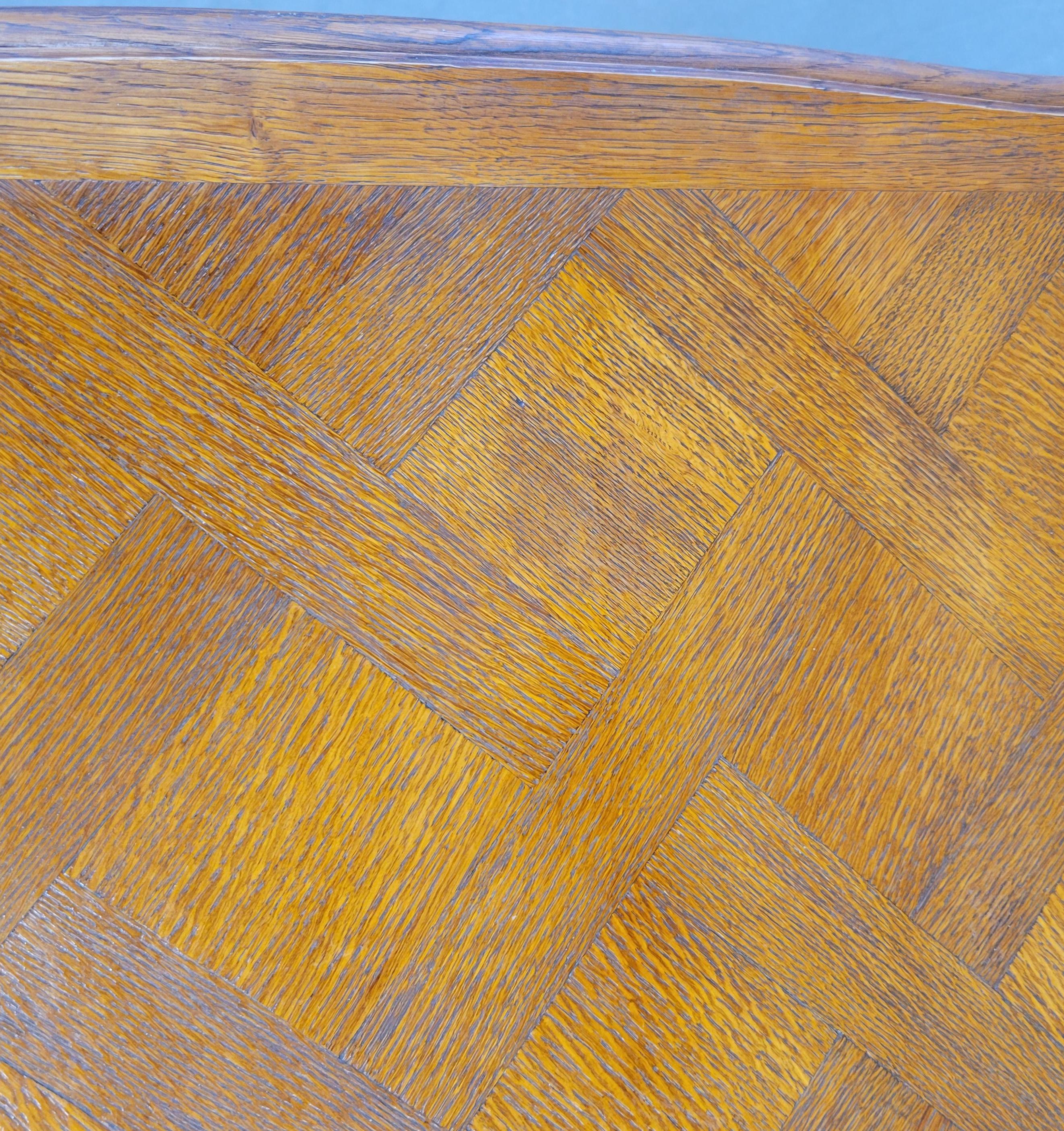 Vintage French Oak Parquet Top Draw Leaf Table 8