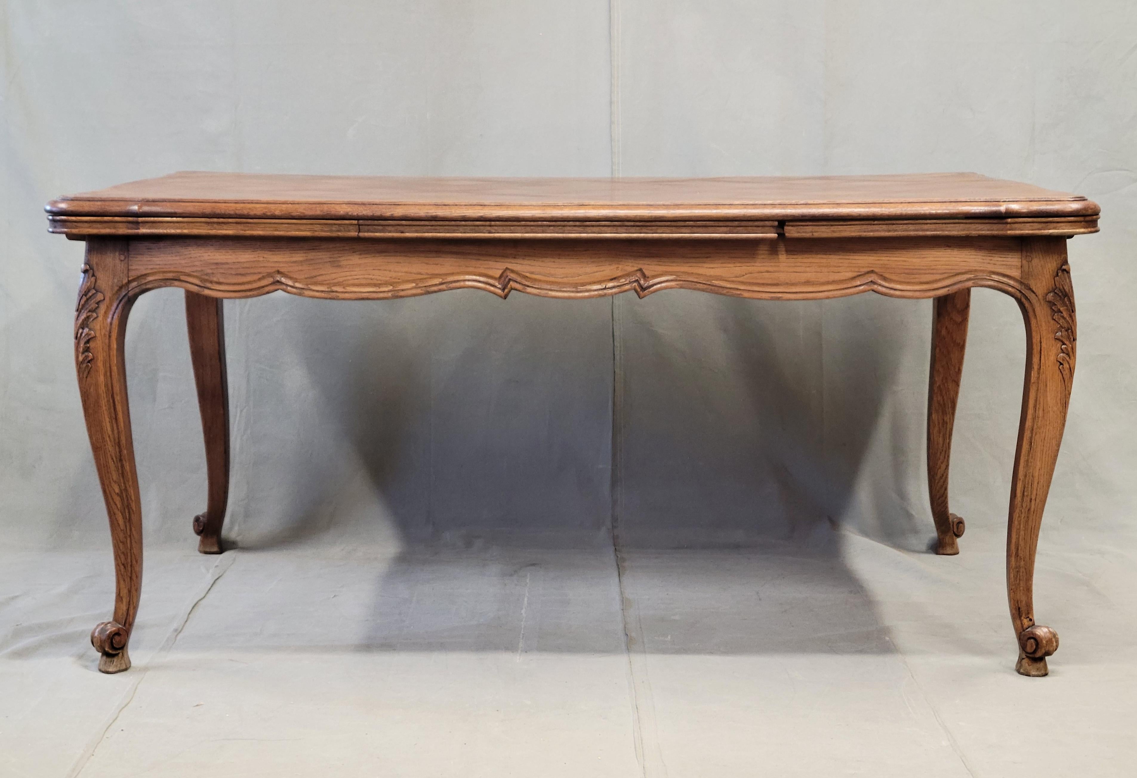 Vintage French Oak Parquet Top Draw Leaf Table 9