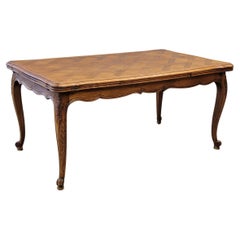 Vintage French Oak Parquet Top Draw Leaf Table