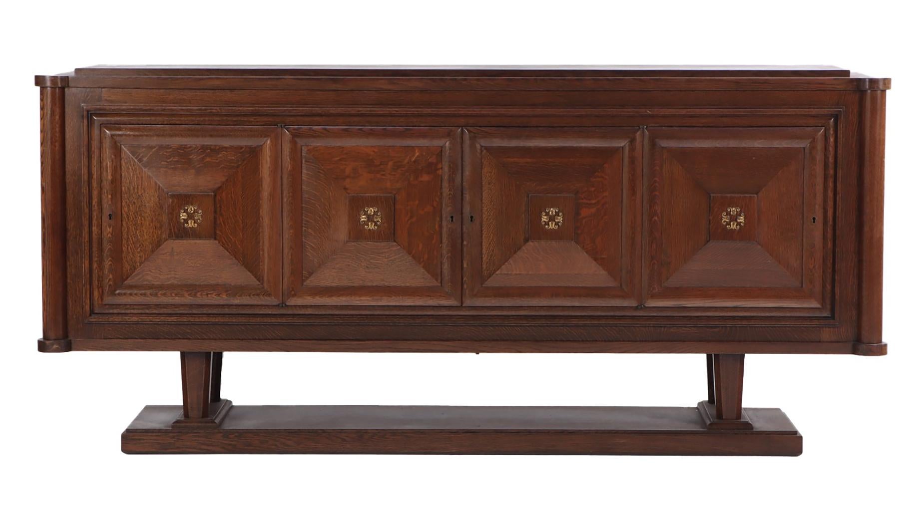 Mid-Century Modern Vintage French Oak Sideboard with Bronze Mounts For Sale