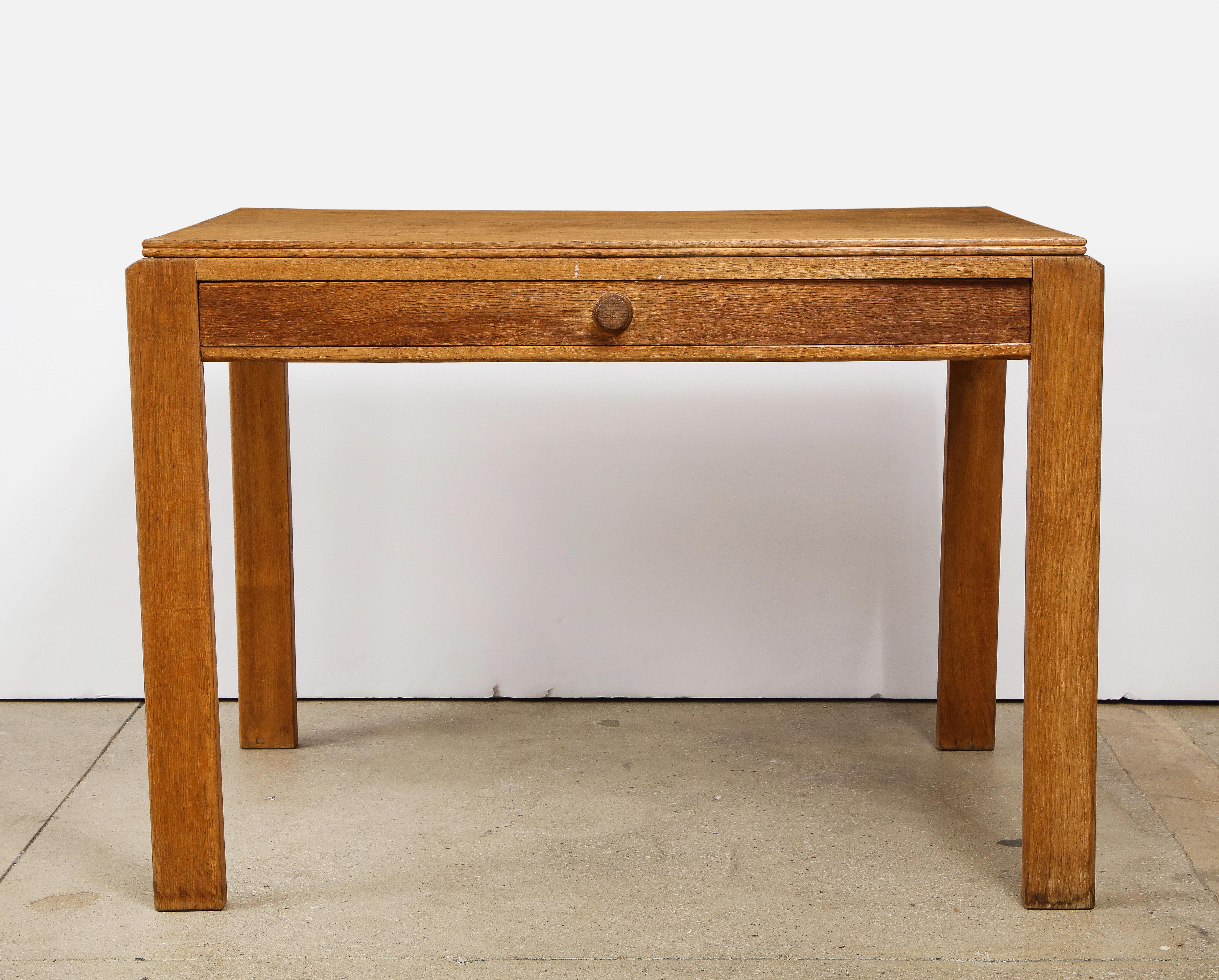 Vintage French oak table with drawer signed Mercier & Chaleyssin, circa 1940s.