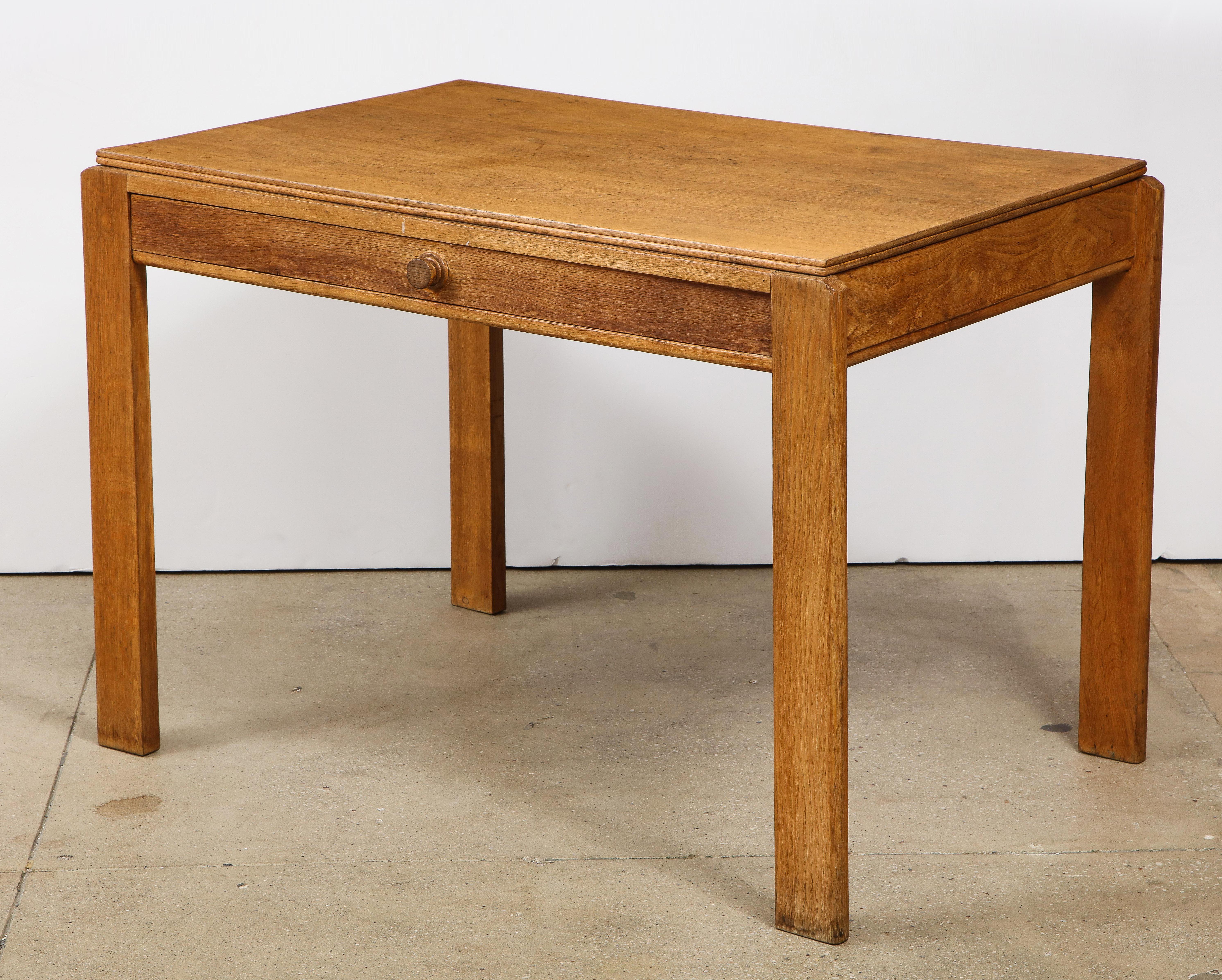 Modern Vintage French Oak Table with Drawer Signed Mercier & Chaleyssin, circa 1940s