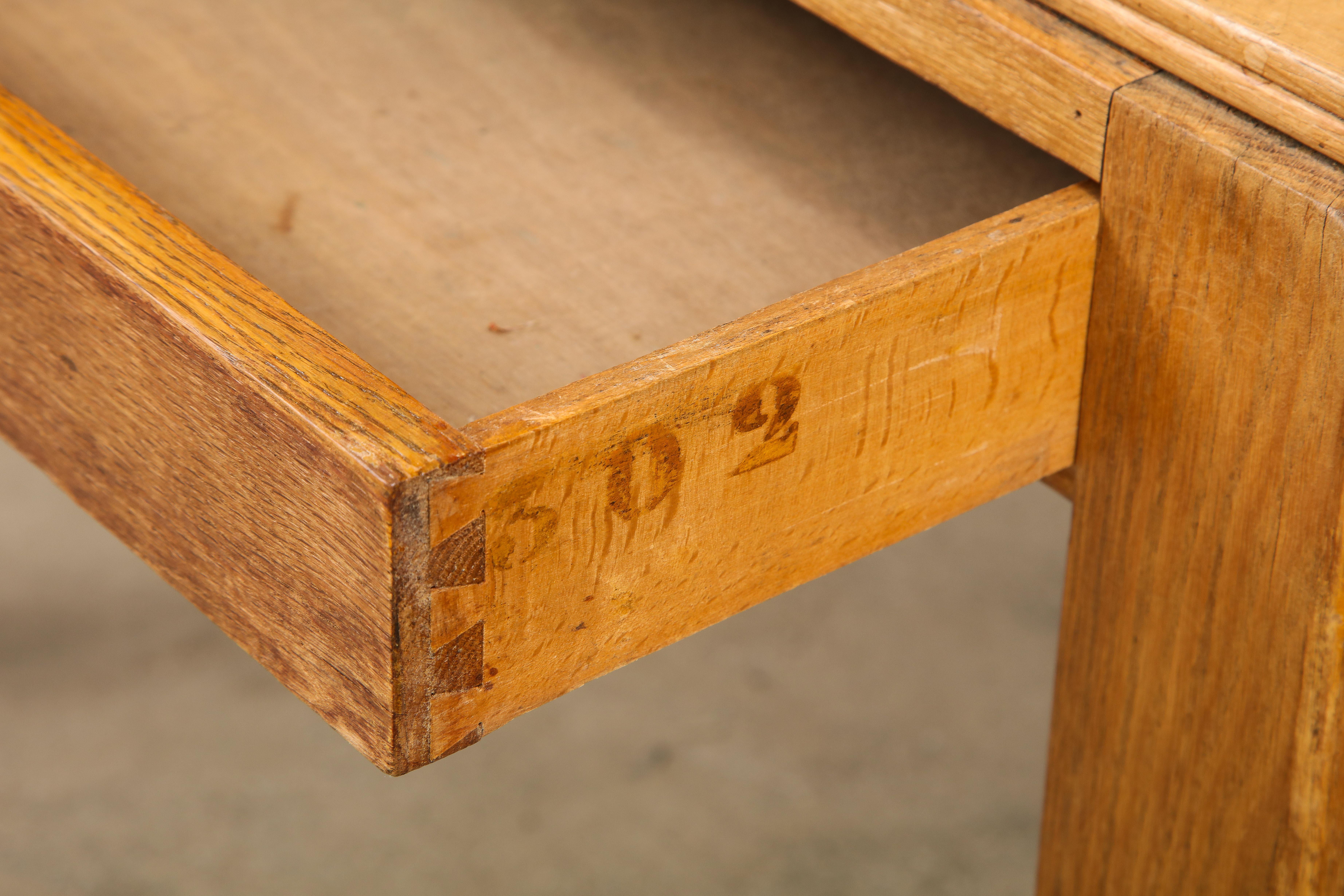 Vintage French Oak Table with Drawer Signed Mercier & Chaleyssin, circa 1940s 3