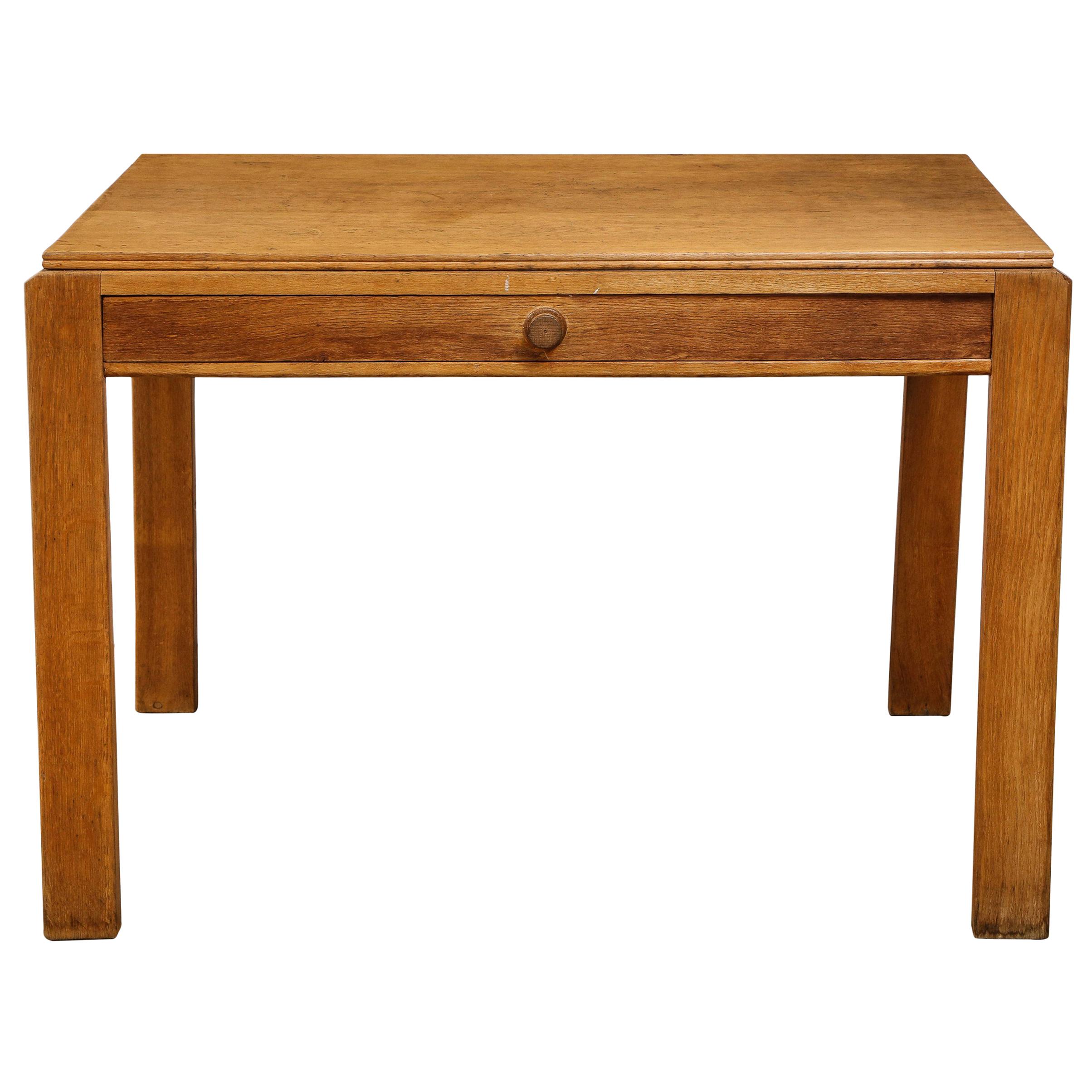 Vintage French Oak Table with Drawer Signed Mercier & Chaleyssin, circa 1940s