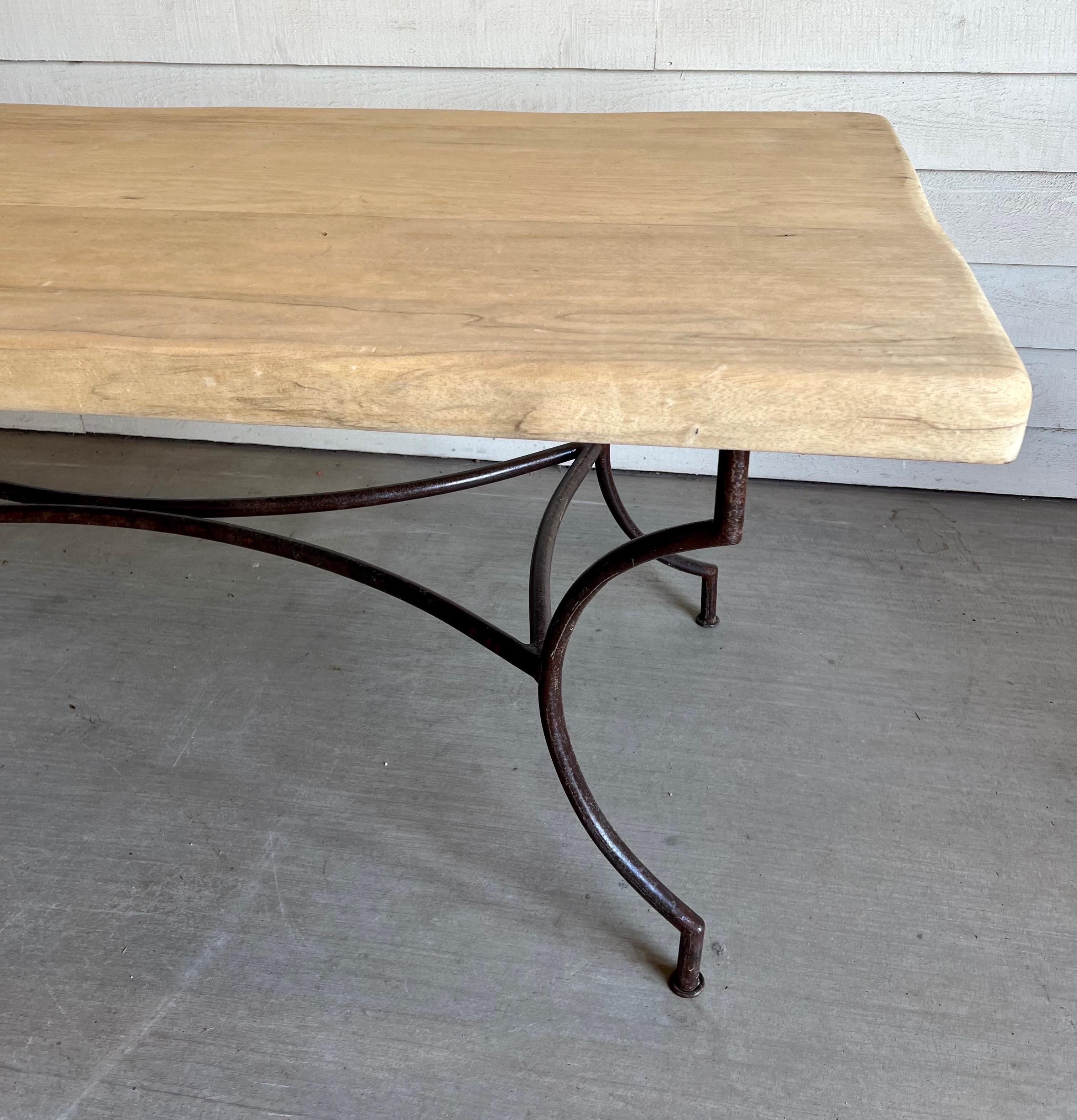 Vintage French Oak Table with Iron Base In Good Condition In Houston, TX