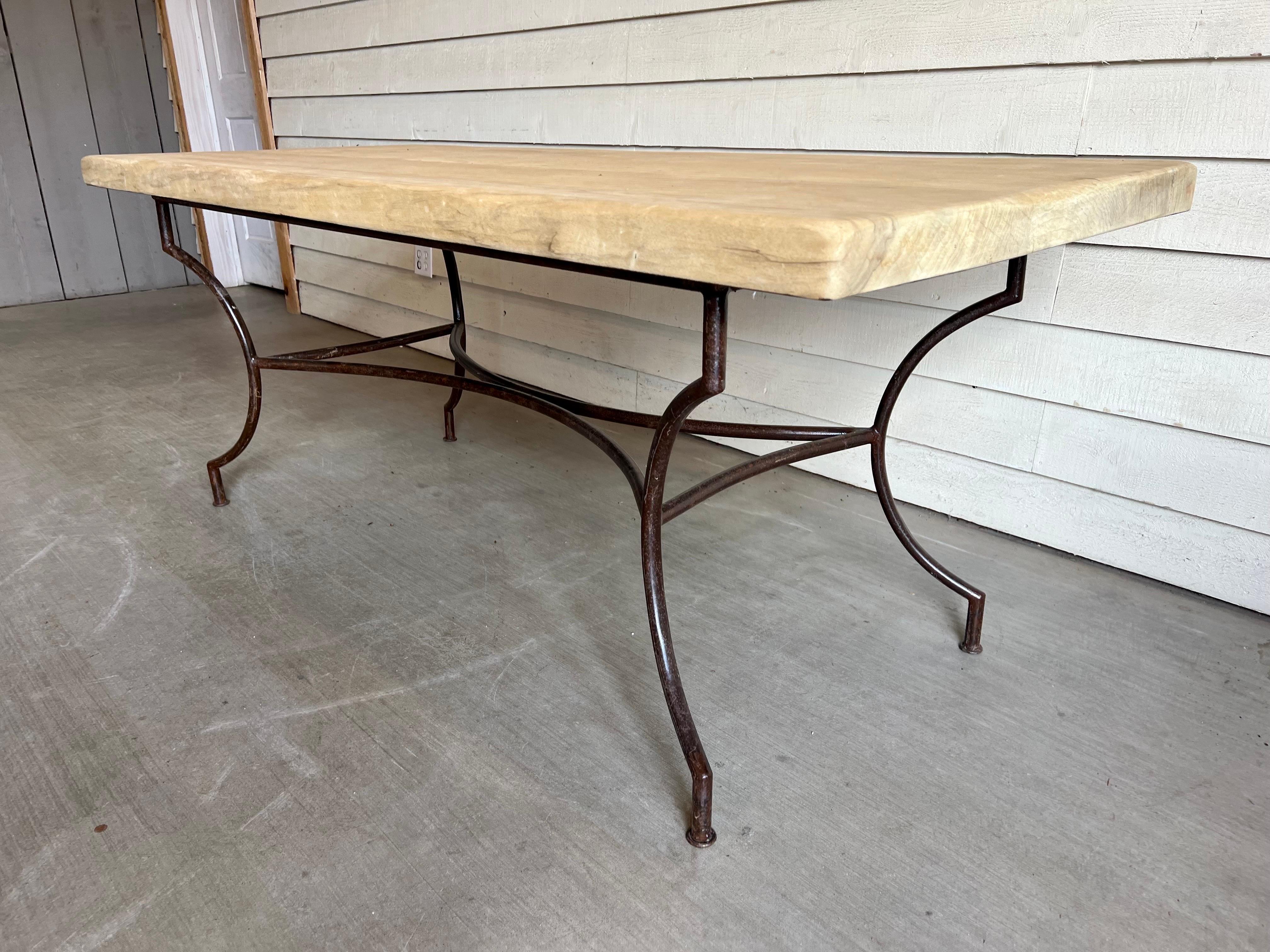 Contemporary Vintage French Oak Table with Iron Base