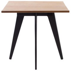 Vintage French Oak Top Side Table Metal Base