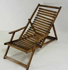 Vintage French Oak wooden Slat Transat Chair