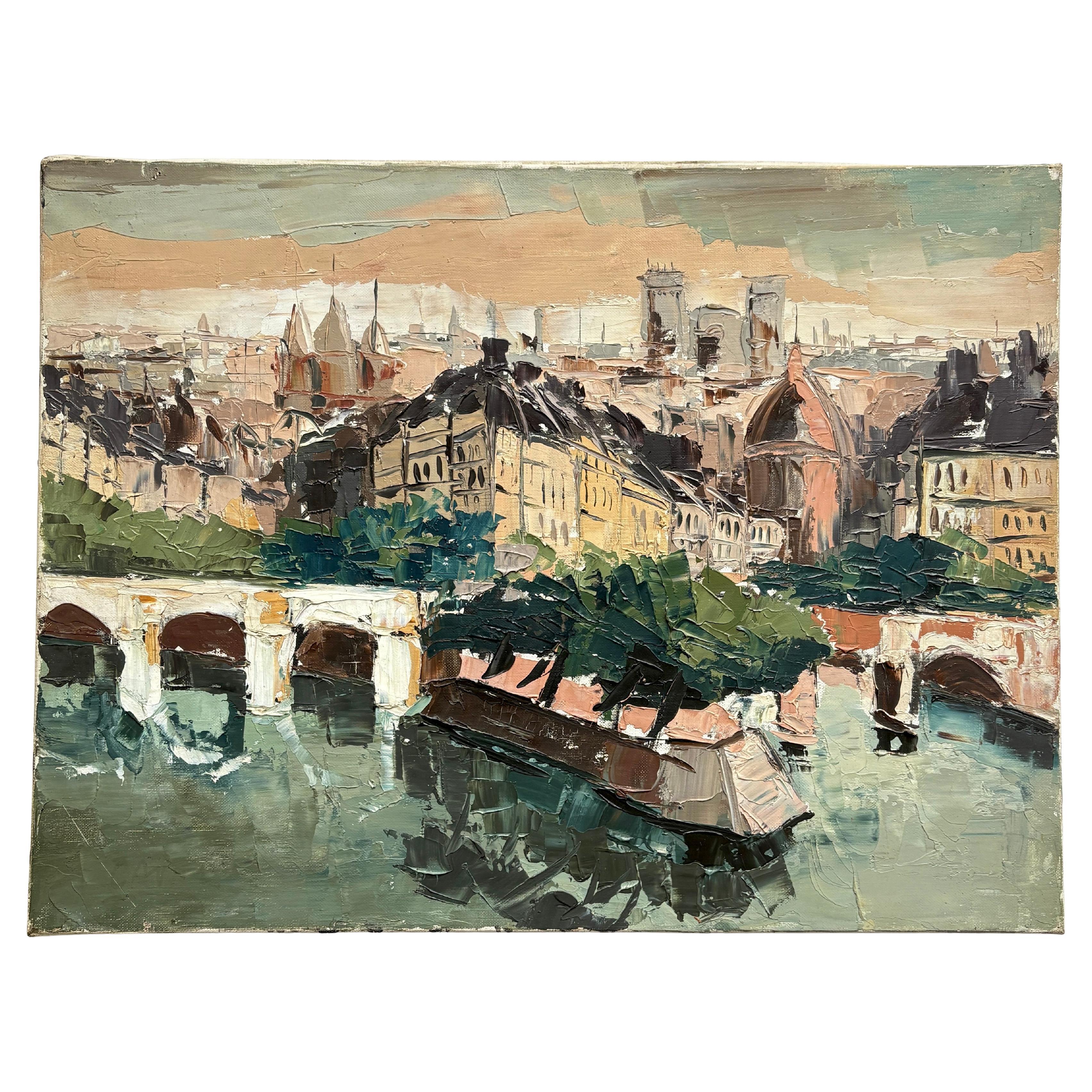 Vintage Französisch Ölgemälde von Paris von Caval im Angebot