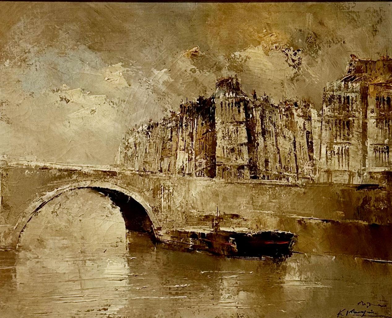 Mid-20th Century Vintage French Oil Panting of Paris For Sale