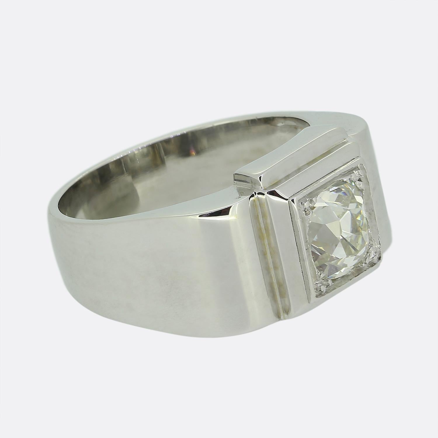 Antique Cushion Cut Vintage French Old Cut Diamond Signet Ring
