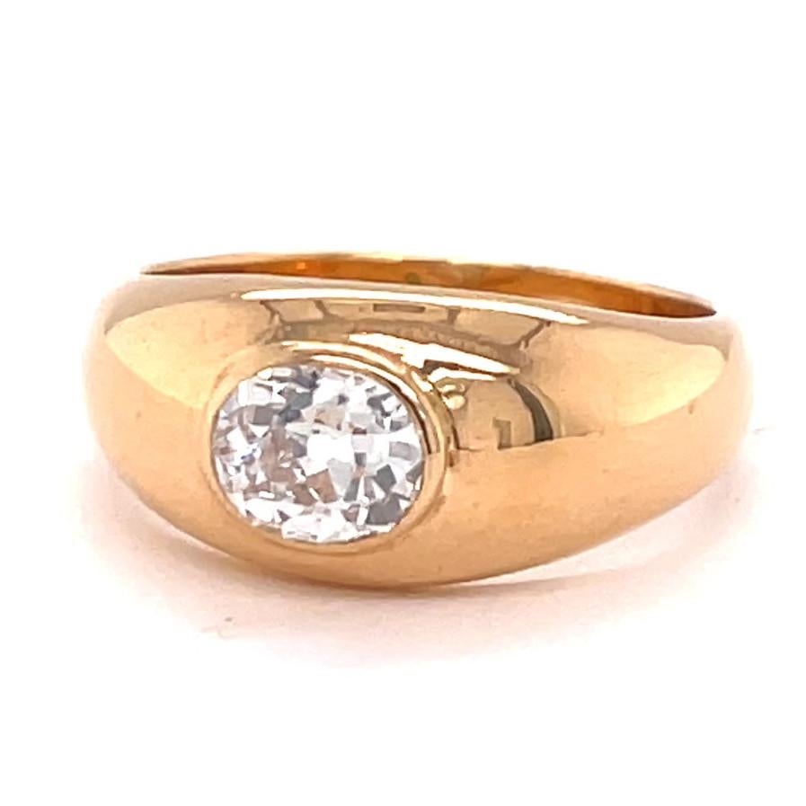 Vintage French Old Mine Cut Diamond 18 Karat Gold Bezel Set Ring 1