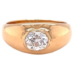 Vintage French Old Mine Cut Diamond 18 Karat Gold Bezel Set Ring