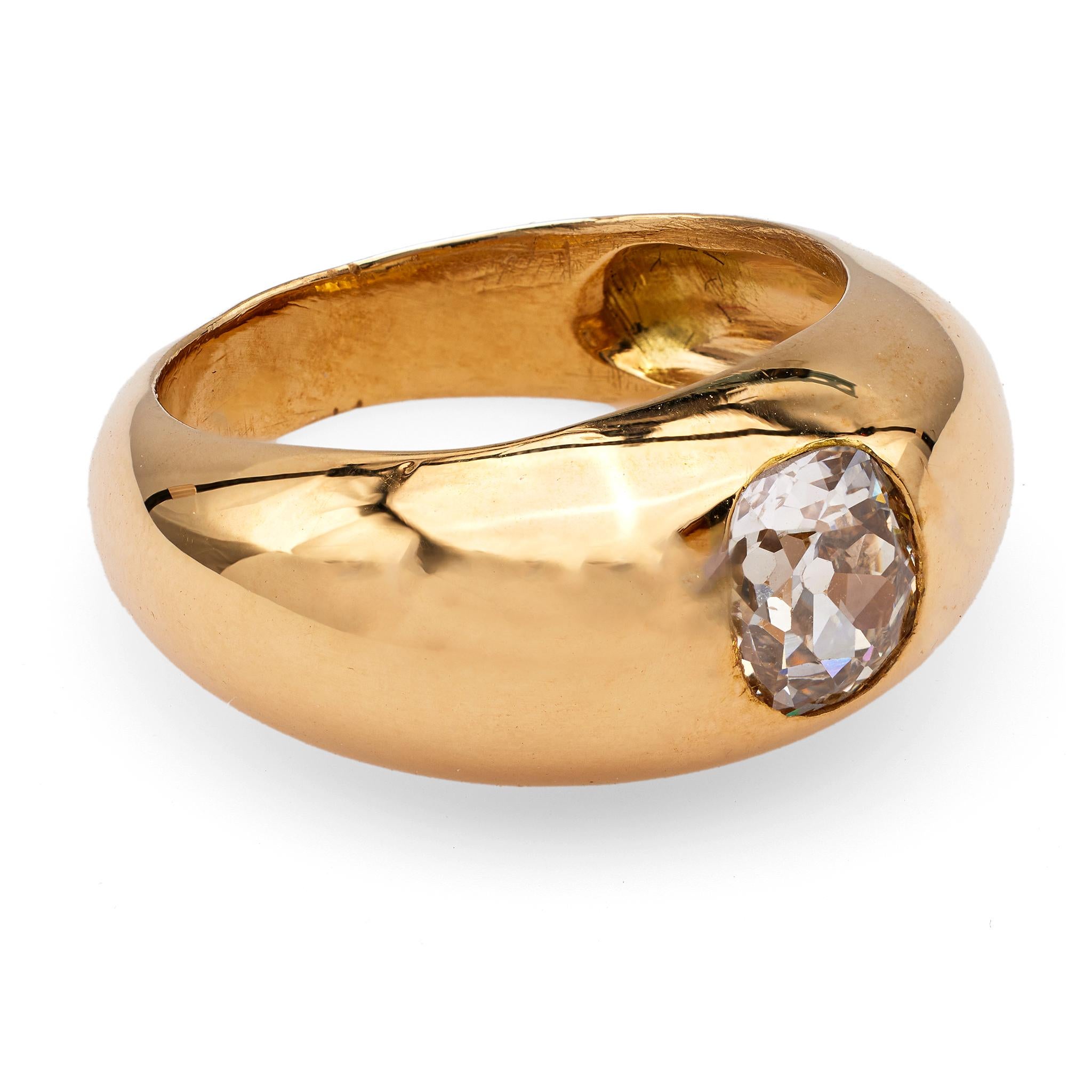 da uomo o donna Anello a cupola in oro giallo 18 carati con diamante d'epoca francese taglio miniera