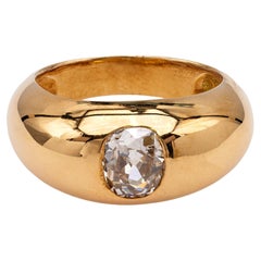 Anello a cupola in oro giallo 18 carati con diamante d'epoca francese taglio miniera