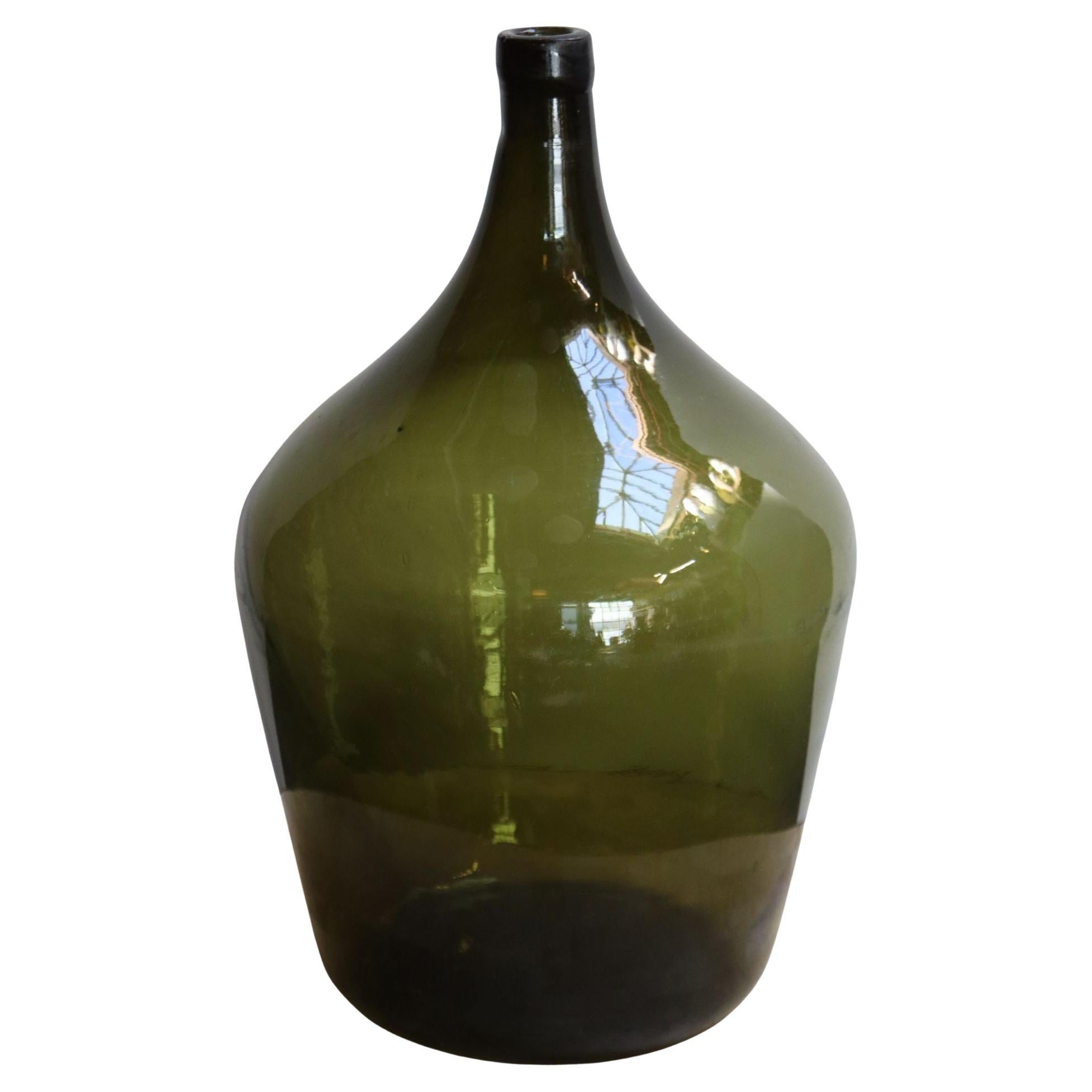 Französischer olivgrüner Demijohn / Carboy im Vintage-Stil
