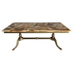 Vintage French Onyx and Gilt Brass Rectangular Side Coffee Table