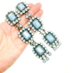 Vintage French Opaline Glass Shoulder Duster Earrings 1980s