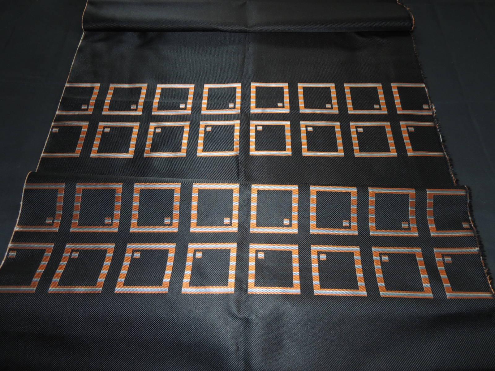 Vintage French Orange and Black Deco Pattern Textile In Good Condition For Sale In Oakland Park, FL