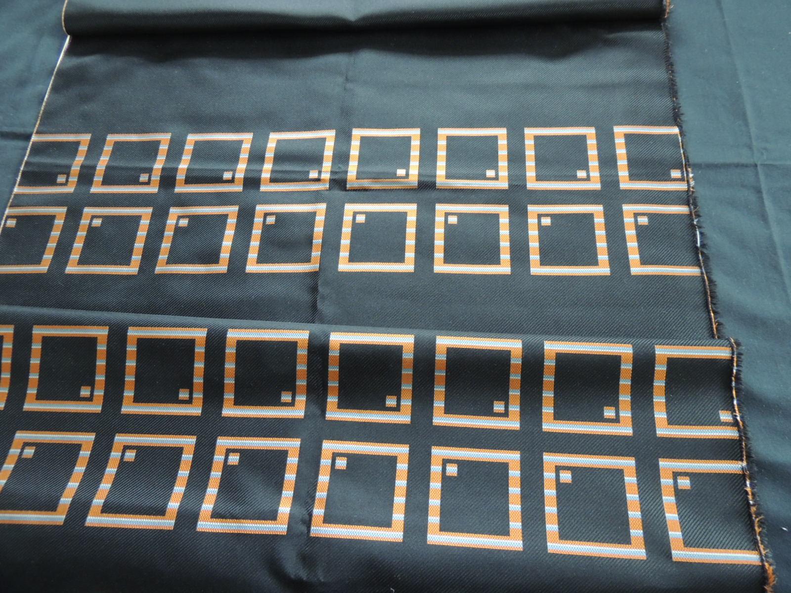 Mid-20th Century Vintage French Orange and Black Deco Pattern Textile For Sale
