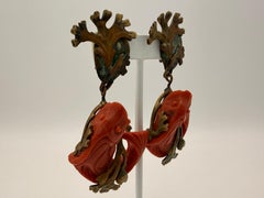 Vintage French Orange Fish Statement Earrings