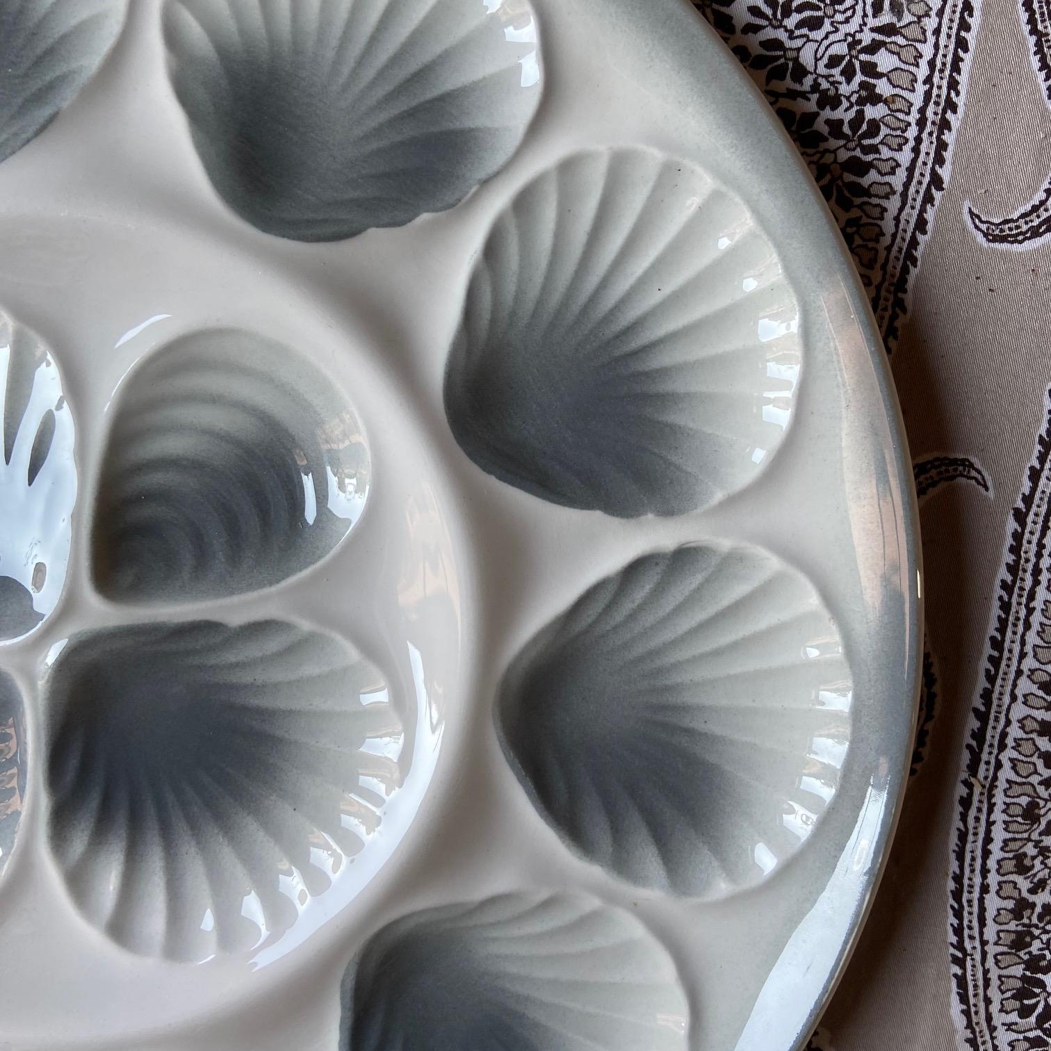 Ceramic Vintage French Orchies Majolica Oyster Shell Plates and Platter, set of 7 For Sale