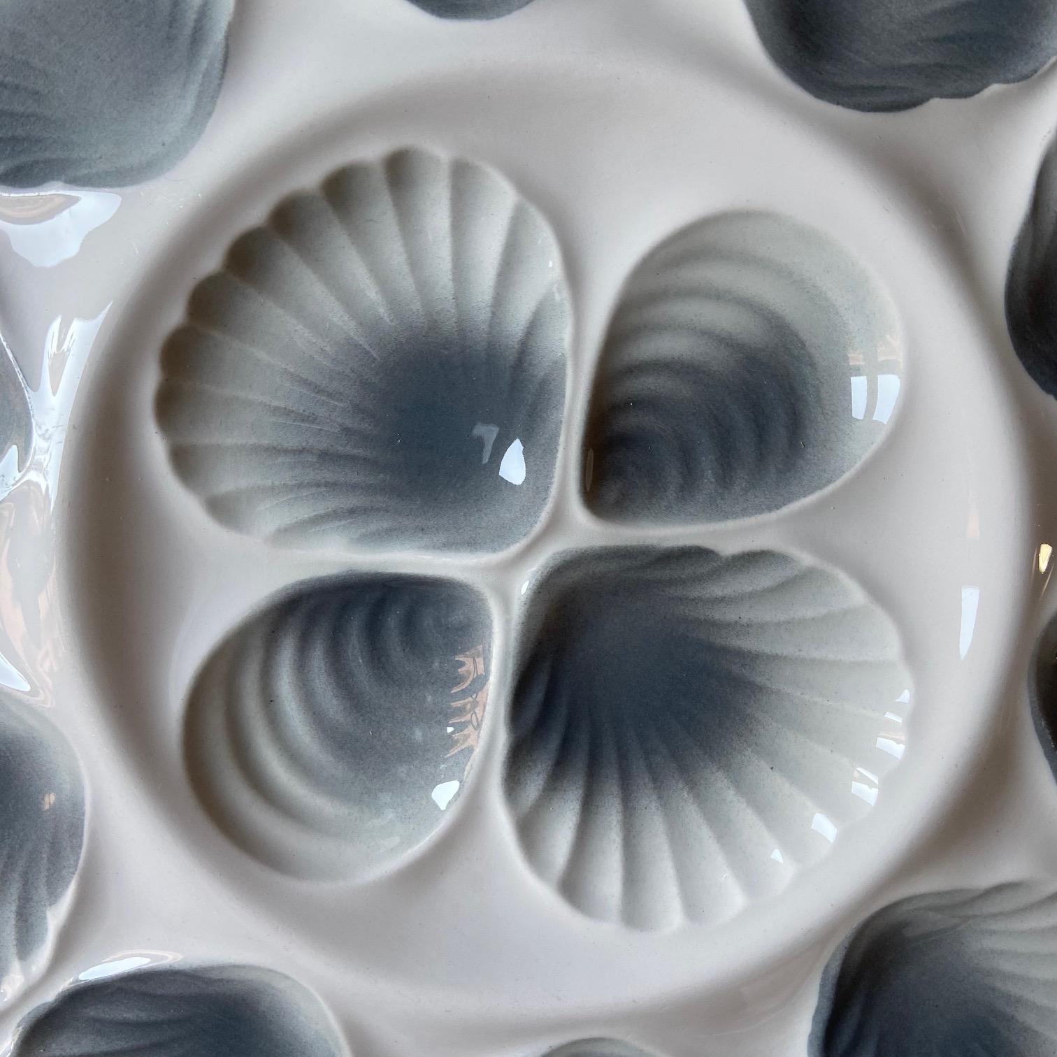 Mid-20th Century Vintage French Orchies Majolica Oyster Shell Plates, set of 6 For Sale