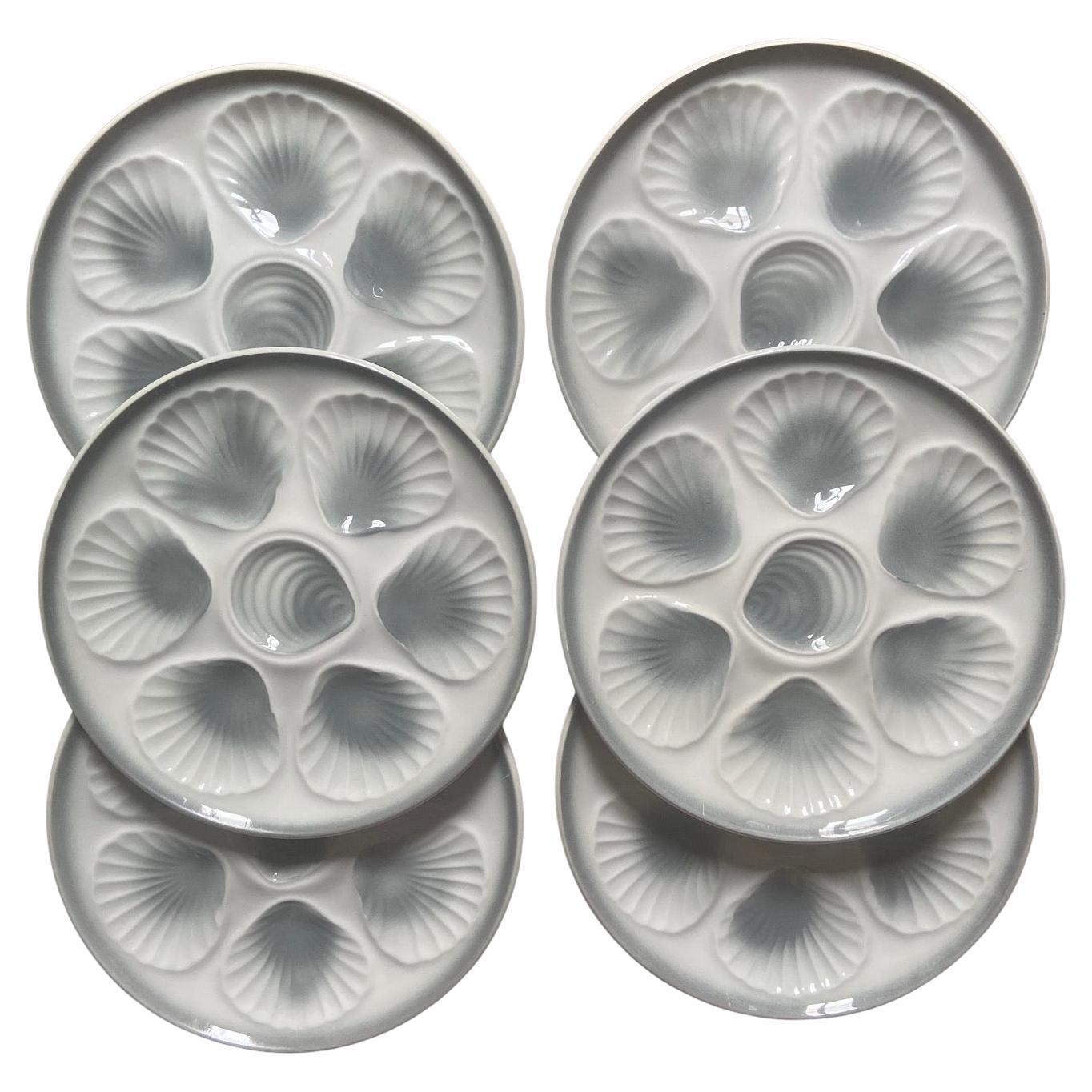Vintage French Orchies Majolica Oyster Shell Plates, set of 6 For Sale
