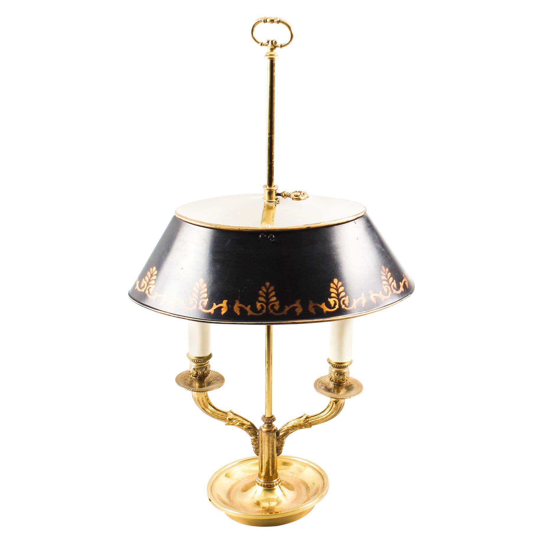 Vintage French Ormolu and Toleware Bouillotte Lamp, Midcentury