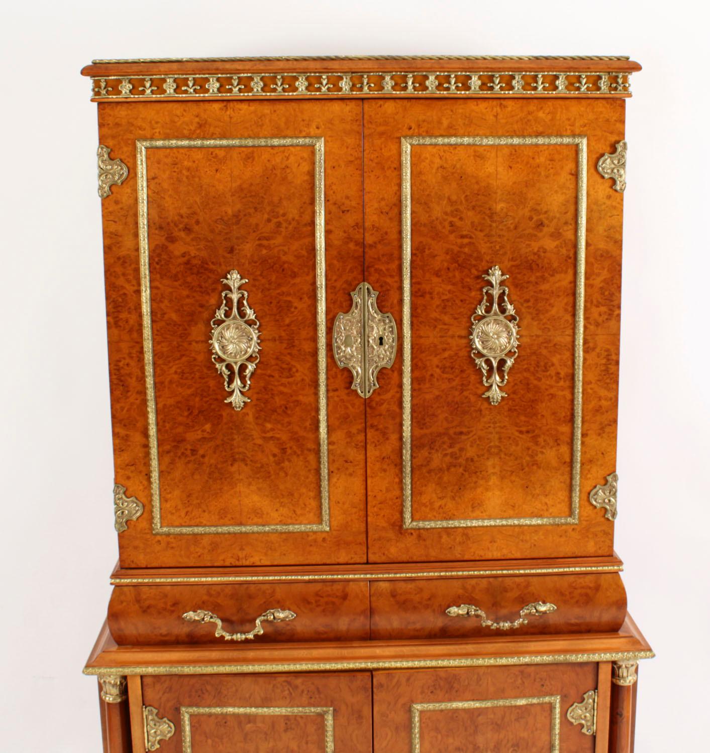 Vintage French Ormolu Mounted Burr Walnut Cocktail Cabinet C1930 In Good Condition In London, GB