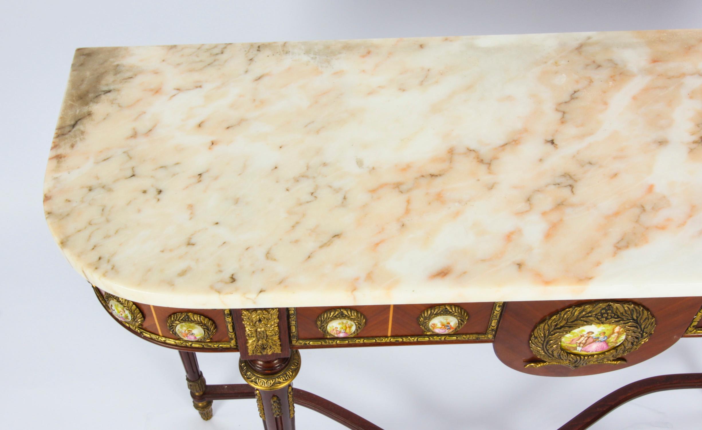 Mid-20th Century Vintage French Ormolu & Porcelain Mounted Console Table Mid 20th Century