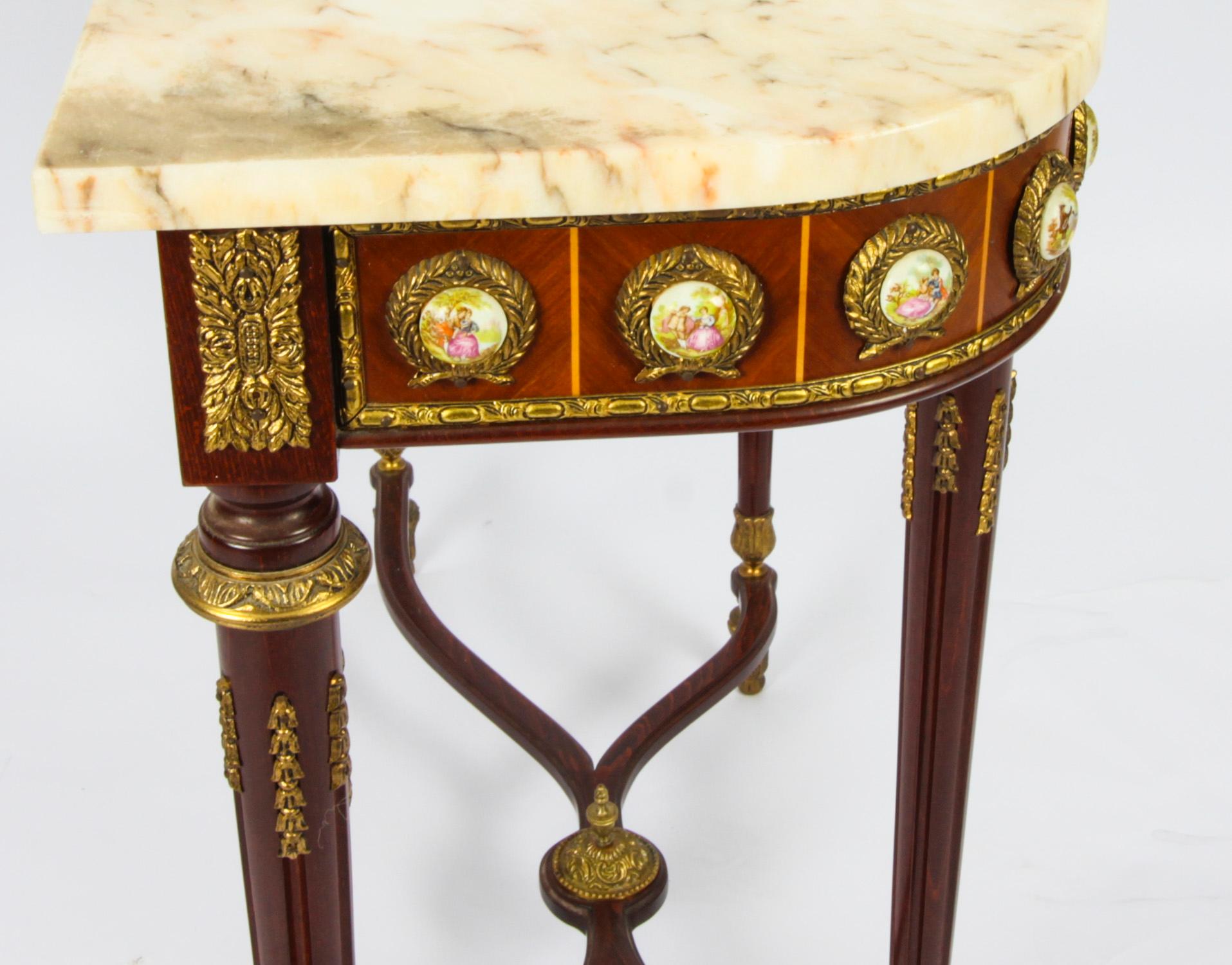 Vintage French Ormolu & Porcelain Mounted Console Table Mid 20th Century 2