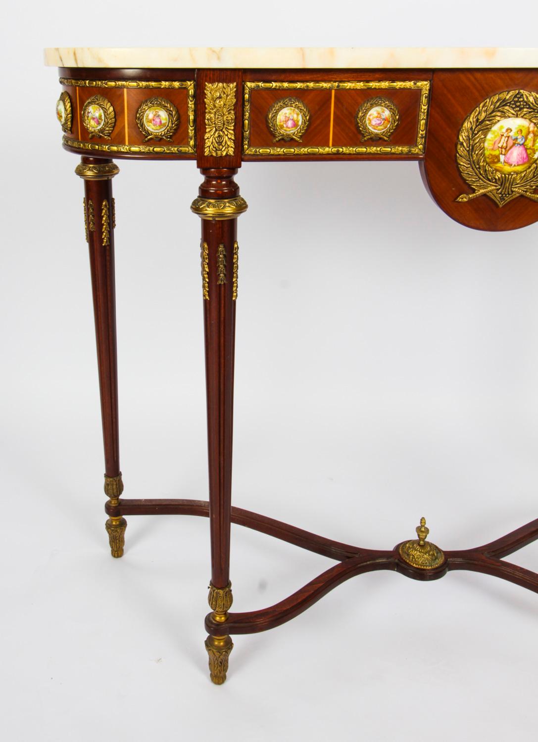 Vintage French Ormolu & Porcelain Mounted Console Table Mid 20th Century 4
