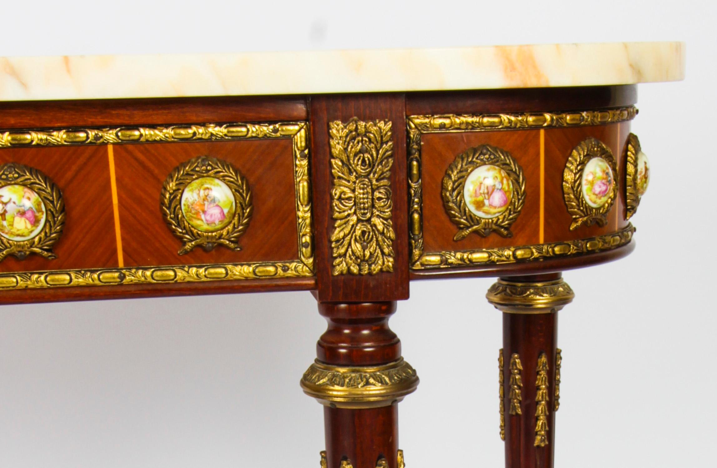 Vintage French Ormolu & Porcelain Mounted Console Table Mid 20th Century 5