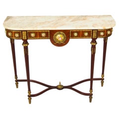 Vintage French Ormolu & Porcelain Mounted Console Table Mid 20th Century