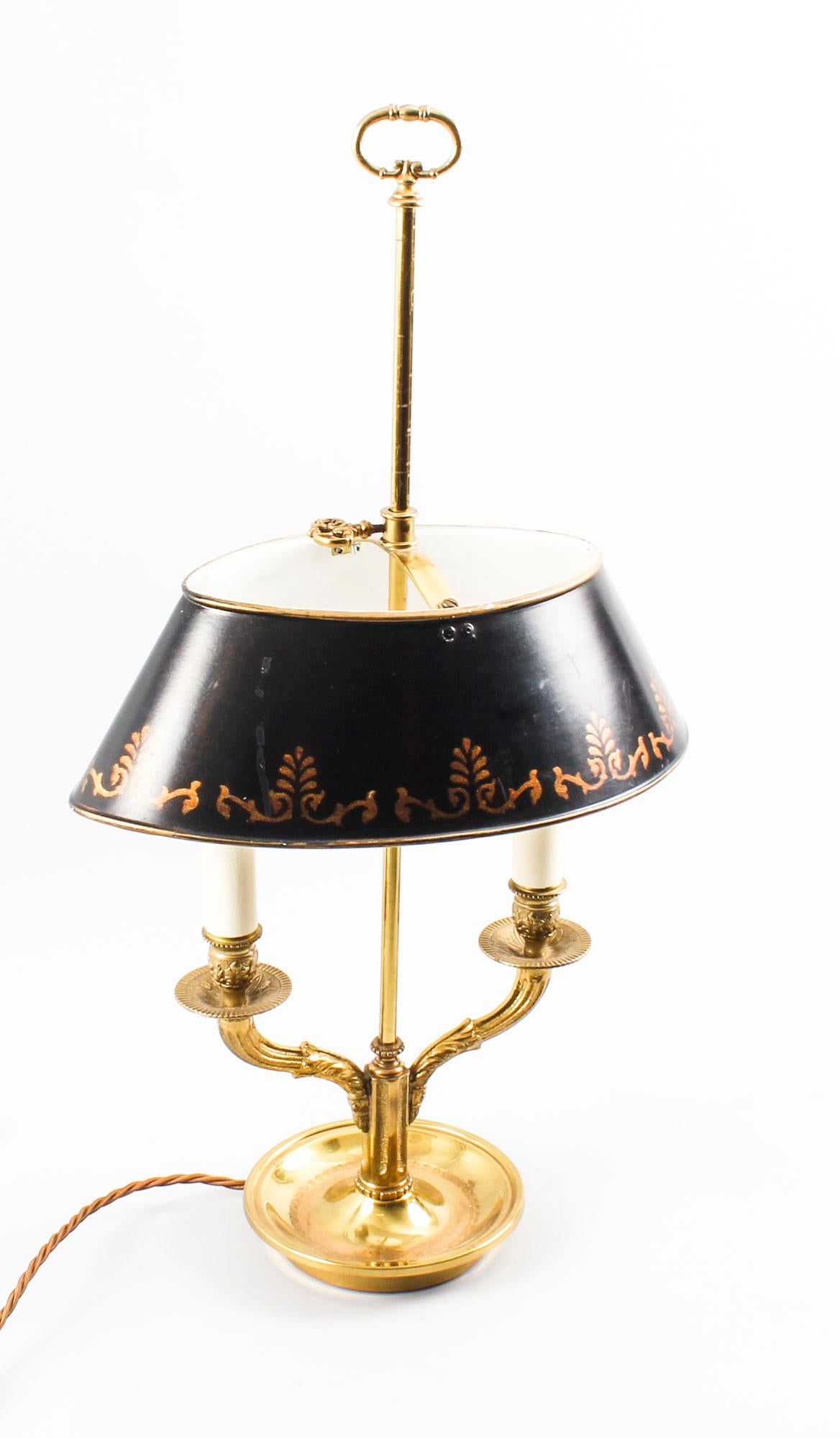 Vintage French Ormolu and Toleware Bouillotte Lamp, Midcentury 3