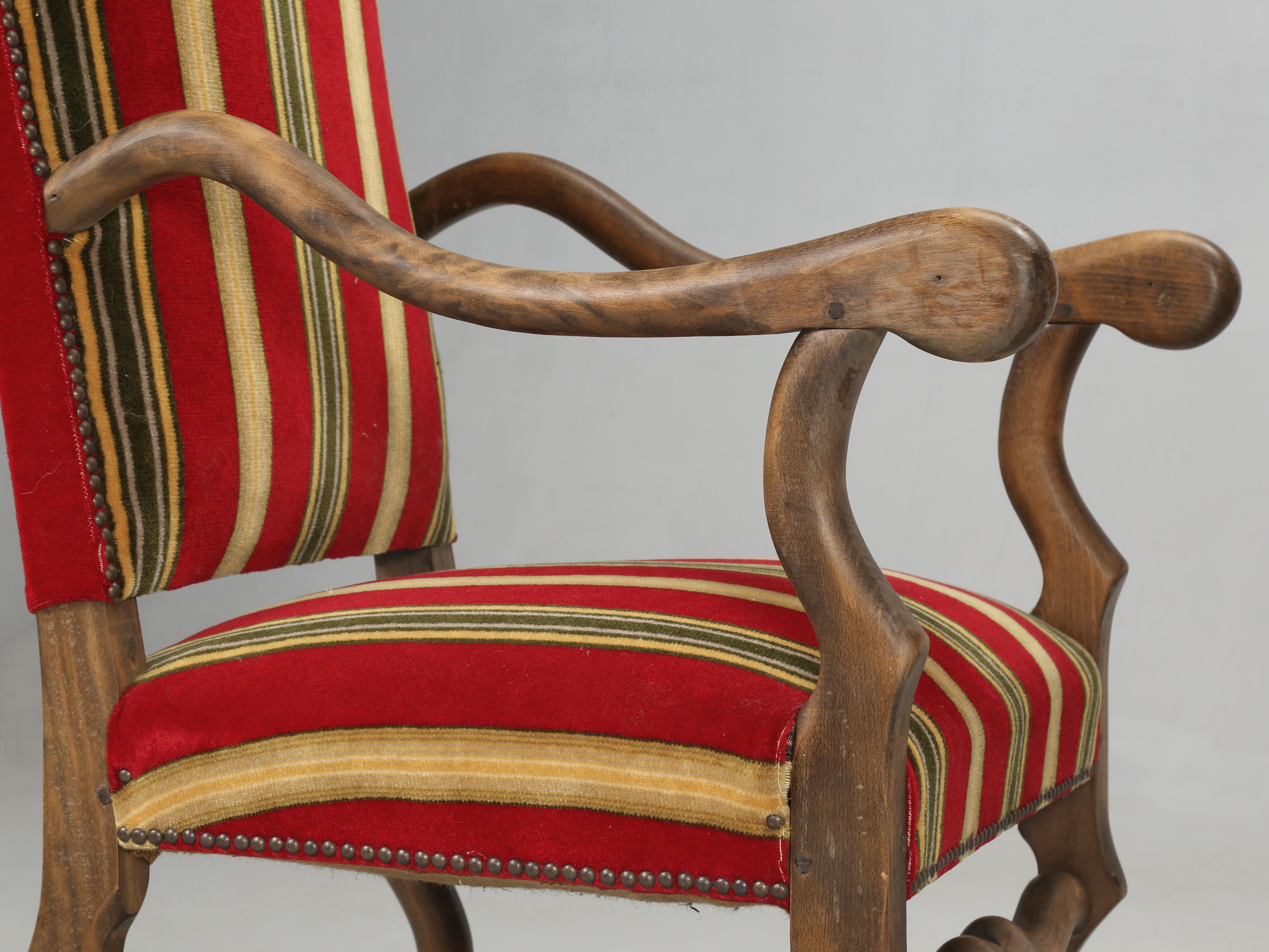 Vintage French Os De Mouton Style Arm Chairs Wood Peg Construction Unrestored In Good Condition In Chicago, IL