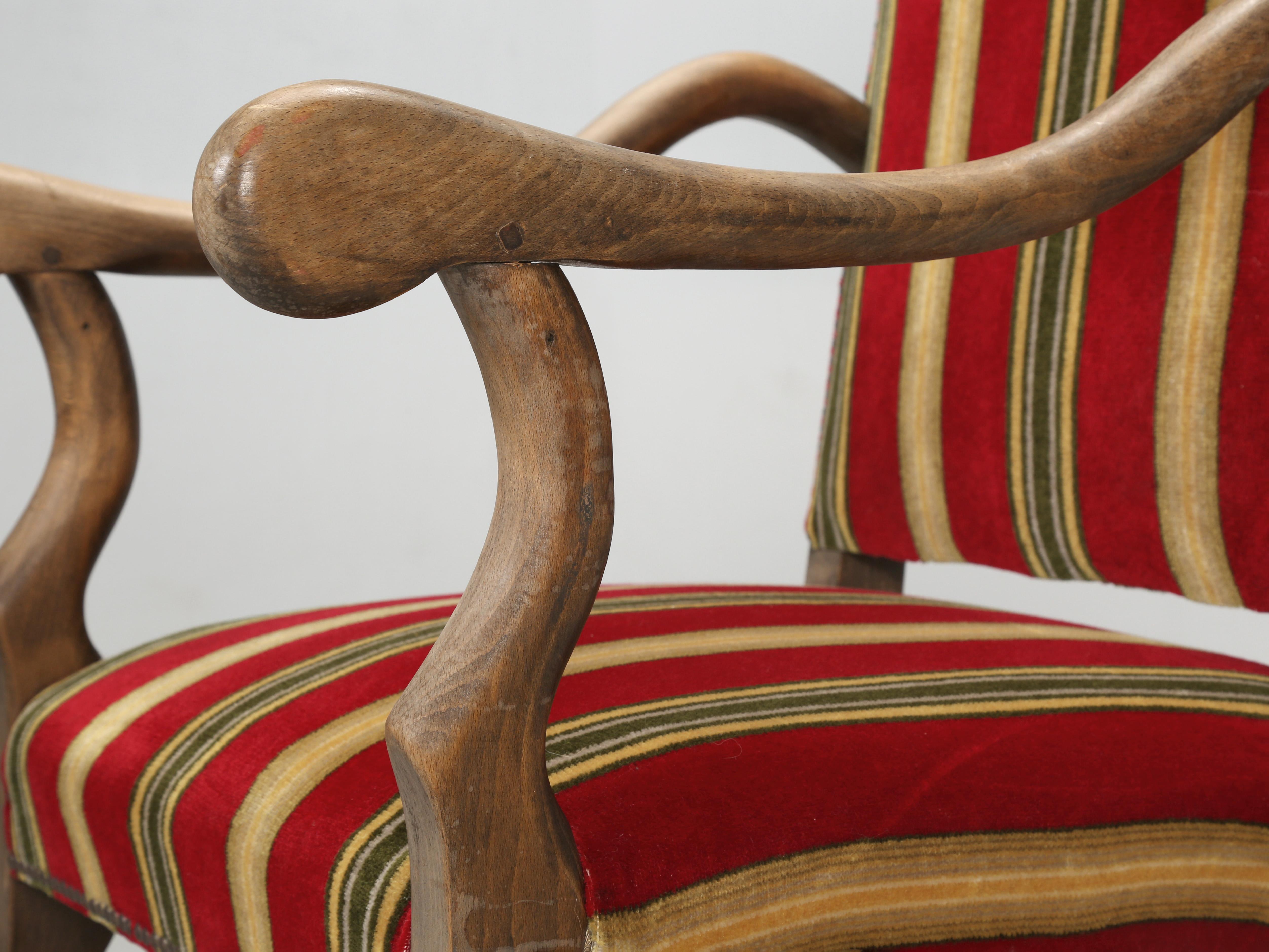 Mid-20th Century Vintage French Os De Mouton Style Arm Chairs Wood Peg Construction Unrestored
