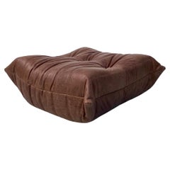 Vintage French Ottoman in Dark Brown Leather by Michel Ducaroy for Ligne Roset.