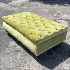 Vintage French Ottoman in Green Scalamandré Velvet