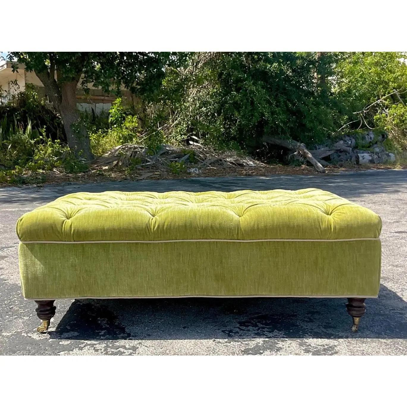 19th Century Vintage French Ottoman in Green Scalamandré Velvet