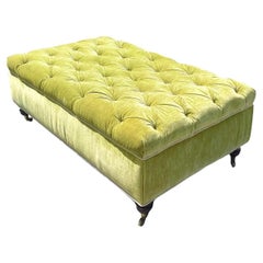 Antique French Ottoman in Green Scalamandré Velvet